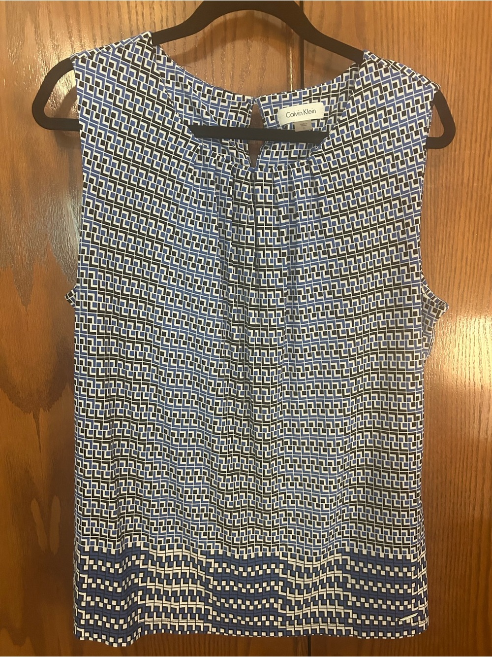 Calvin Klein Blue and White Geometric Sleeveless Blouse